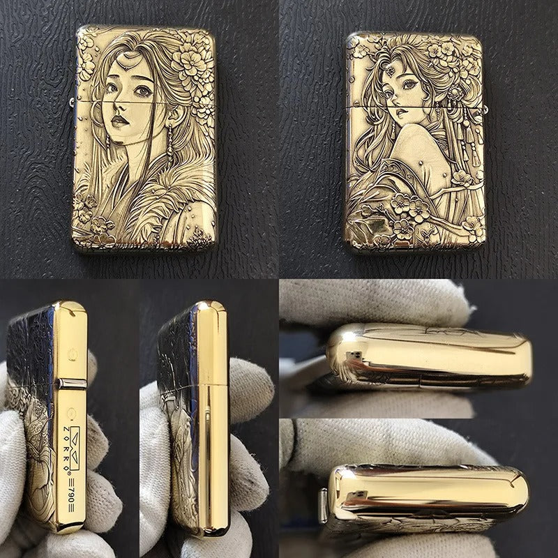 Zorro Zaki Ram Brass Relief Kerosene Lighter - closeup