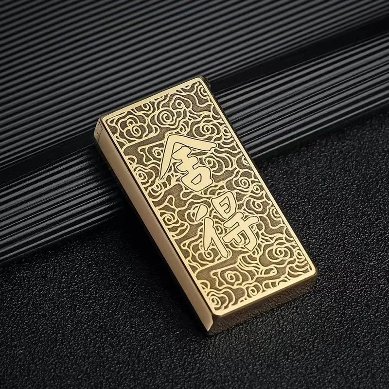 Zorro Automatic Lifting Brass Kerosene Lighter - closeup