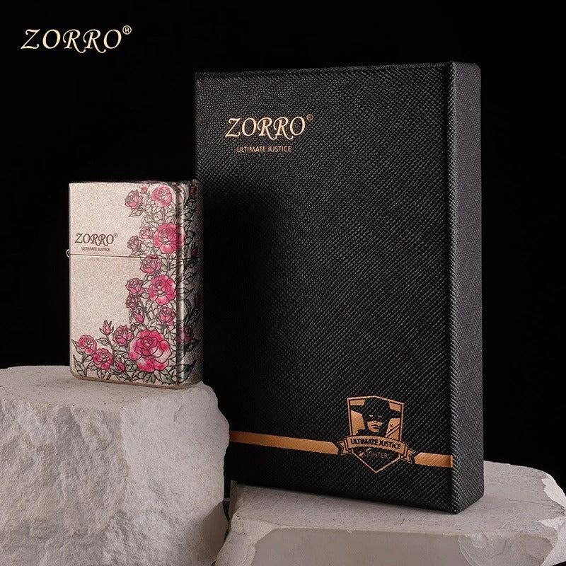 Zorro Ancient Silver Rose Pattern Lighter - lifestyle shot