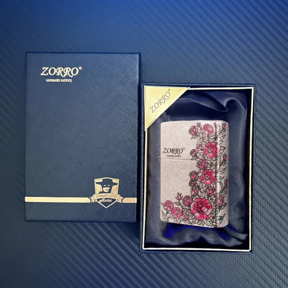 Zorro Ancient Silver Rose Pattern Lighter - alternate angle
