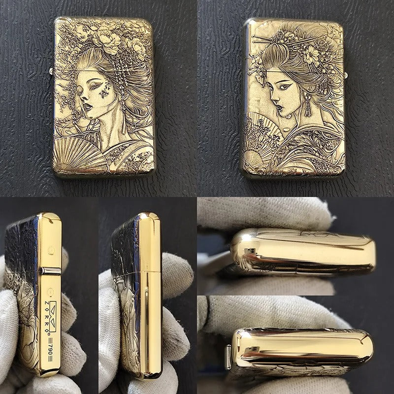 Zorro Zaki Ram Brass Relief Kerosene Lighter - detail view