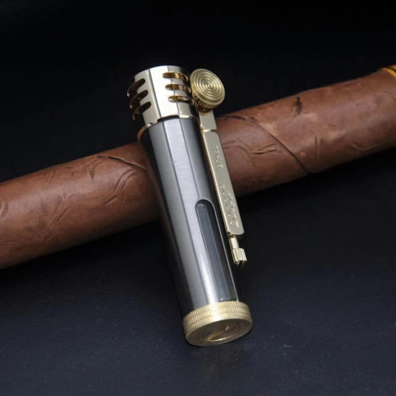 Zorro Transparent Brass Trench Oil Lighter - detail view