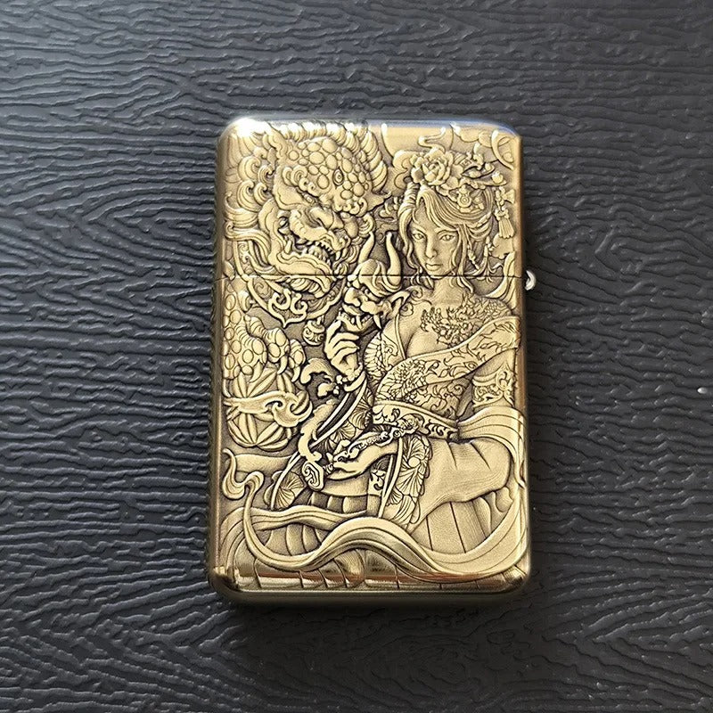Zorro Zaki Ram Brass Relief Kerosene Lighter - front view