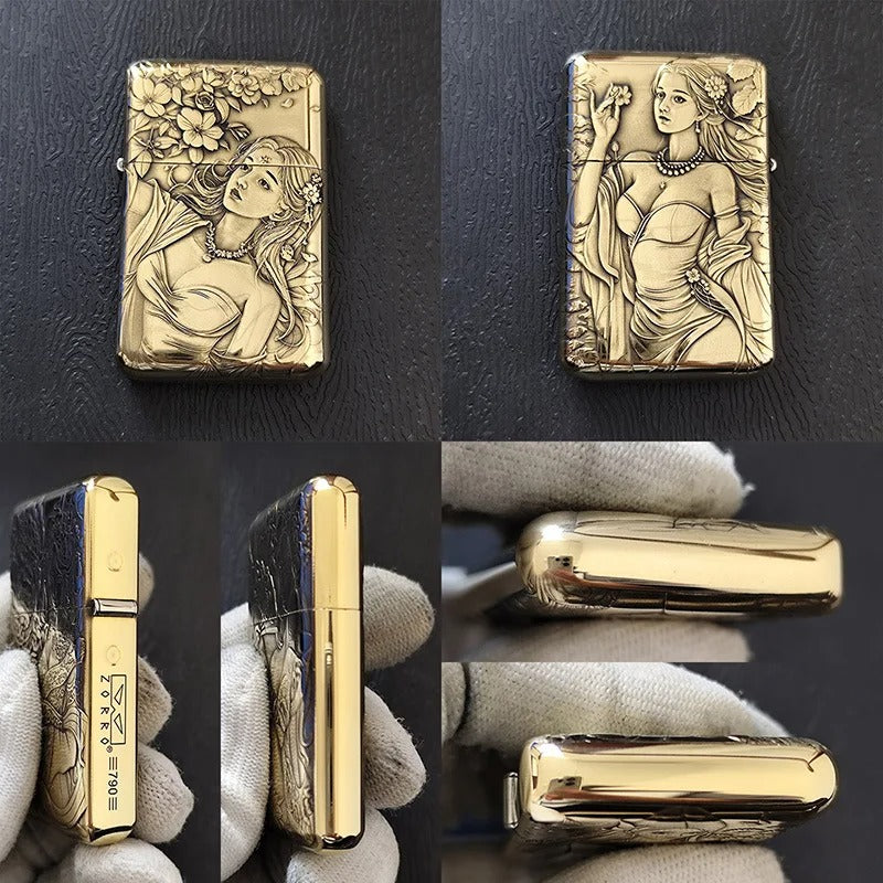 Zorro Zaki Ram Brass Relief Kerosene Lighter - alternate angle