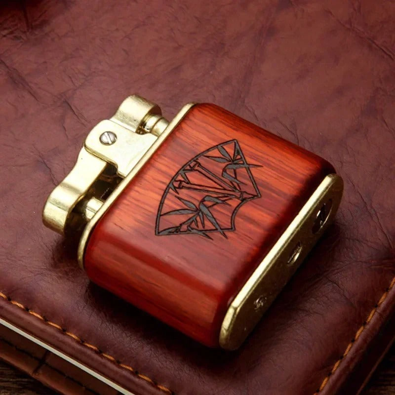 Zorro Retro Wood Metal Kerosene Lighter - closeup