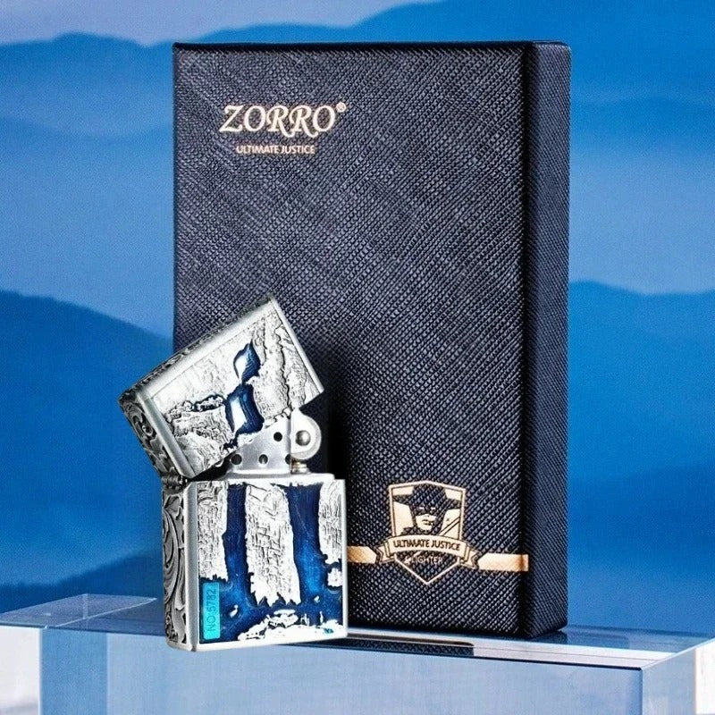 Zorro Embossed Chinese Style Kerosene Lighter - closeup