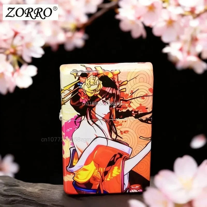 Zorro Painted Brass Flip-Top Lighter - closeup