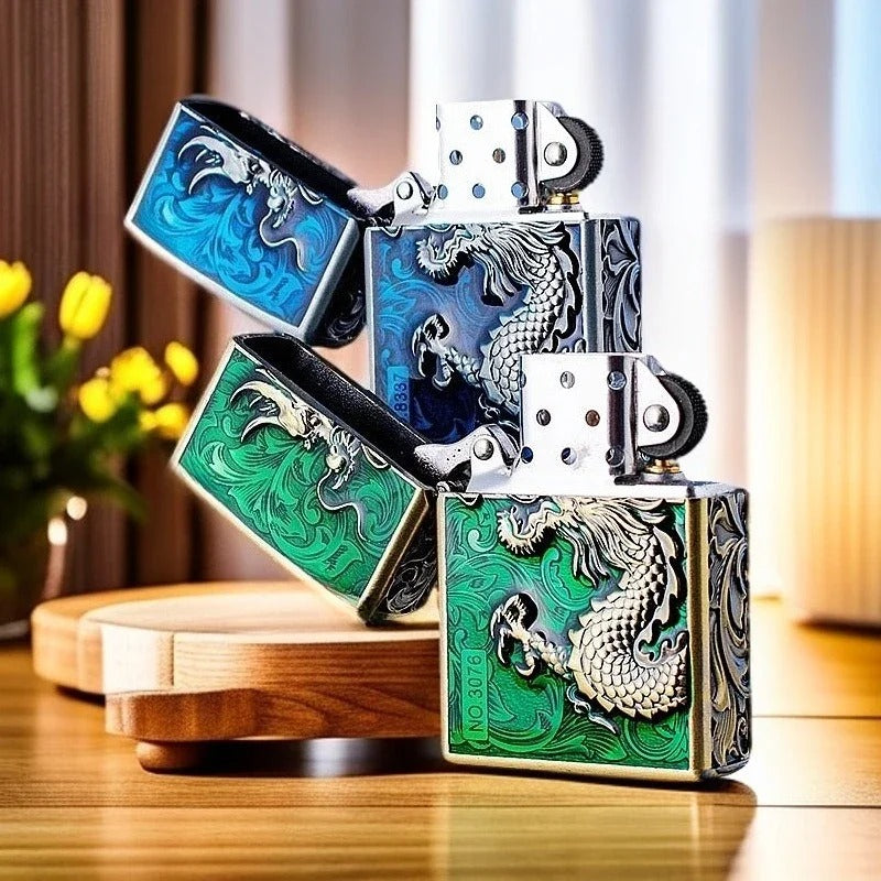 Zorro Embossed Chinese Style Kerosene Lighter - detail view