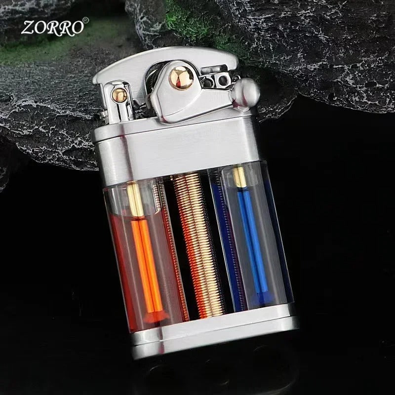 Zorro Transparent Rocker Arm Kerosene Lighter - alternate angle