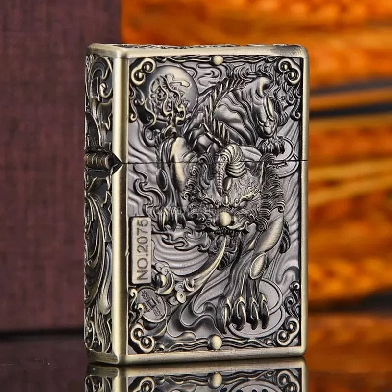 Zorro Chinese Relief Armor Kerosene Lighter - closeup