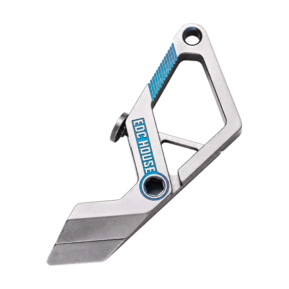 Lautie CRANE tactical pry bar in stainless steel with blue accents